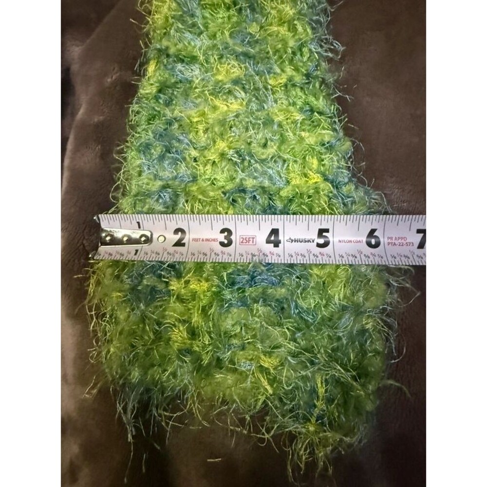 Handmade Fuzzy Crochet Scarf Lime Green Blue Y2K Fairy Grunge Dopamine Eyelash - Picture 6 of 7